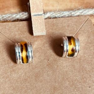 Lauren Ralph Lauren Silver and Brown Tortoise Huggie Earrings
